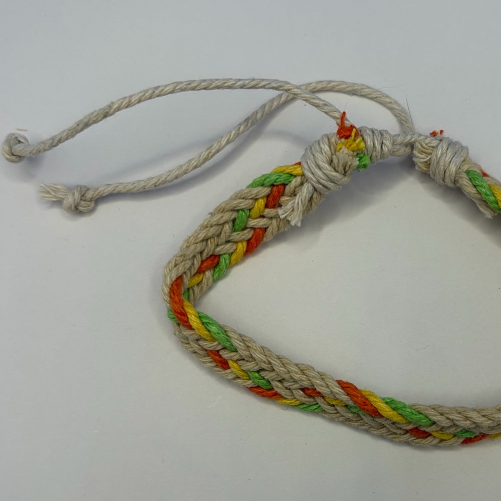 Handmade Braided Cotton Friendship Bracelet in Natural with Neon Accents - Picture 3 of 5